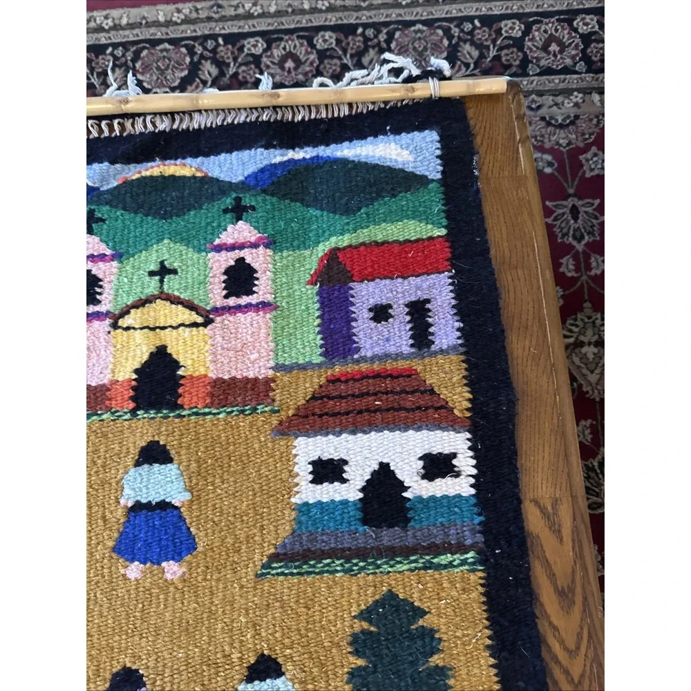 Mexican Folk Art Wall Tapestry Rug Handwoven Ethnic Southwest Decor 42